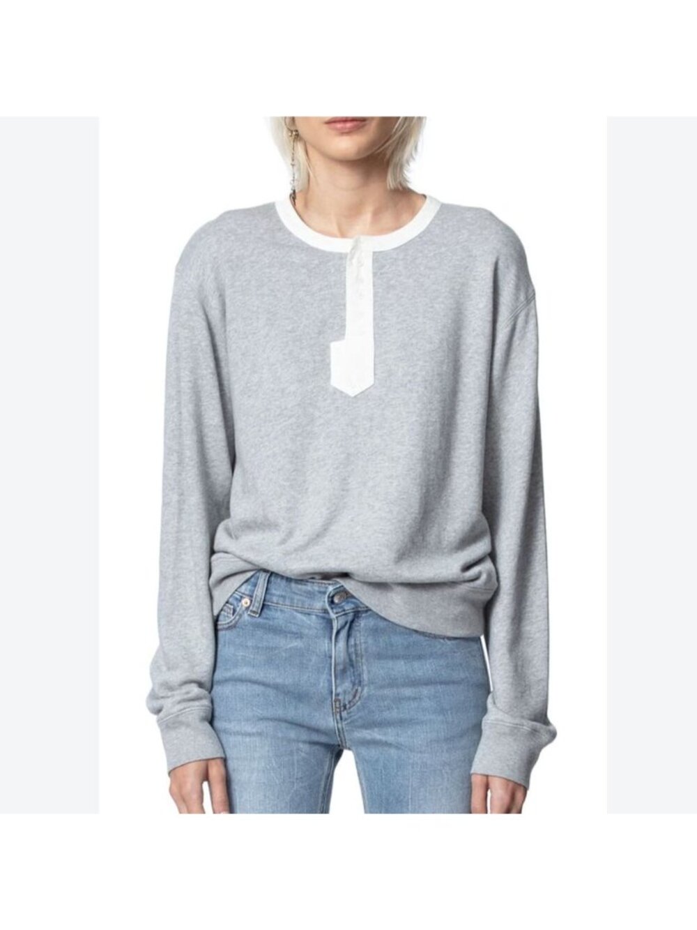Zadig & Voltaire Watson Friends Cotton Blend Sweatshirt Grey White Trim XS